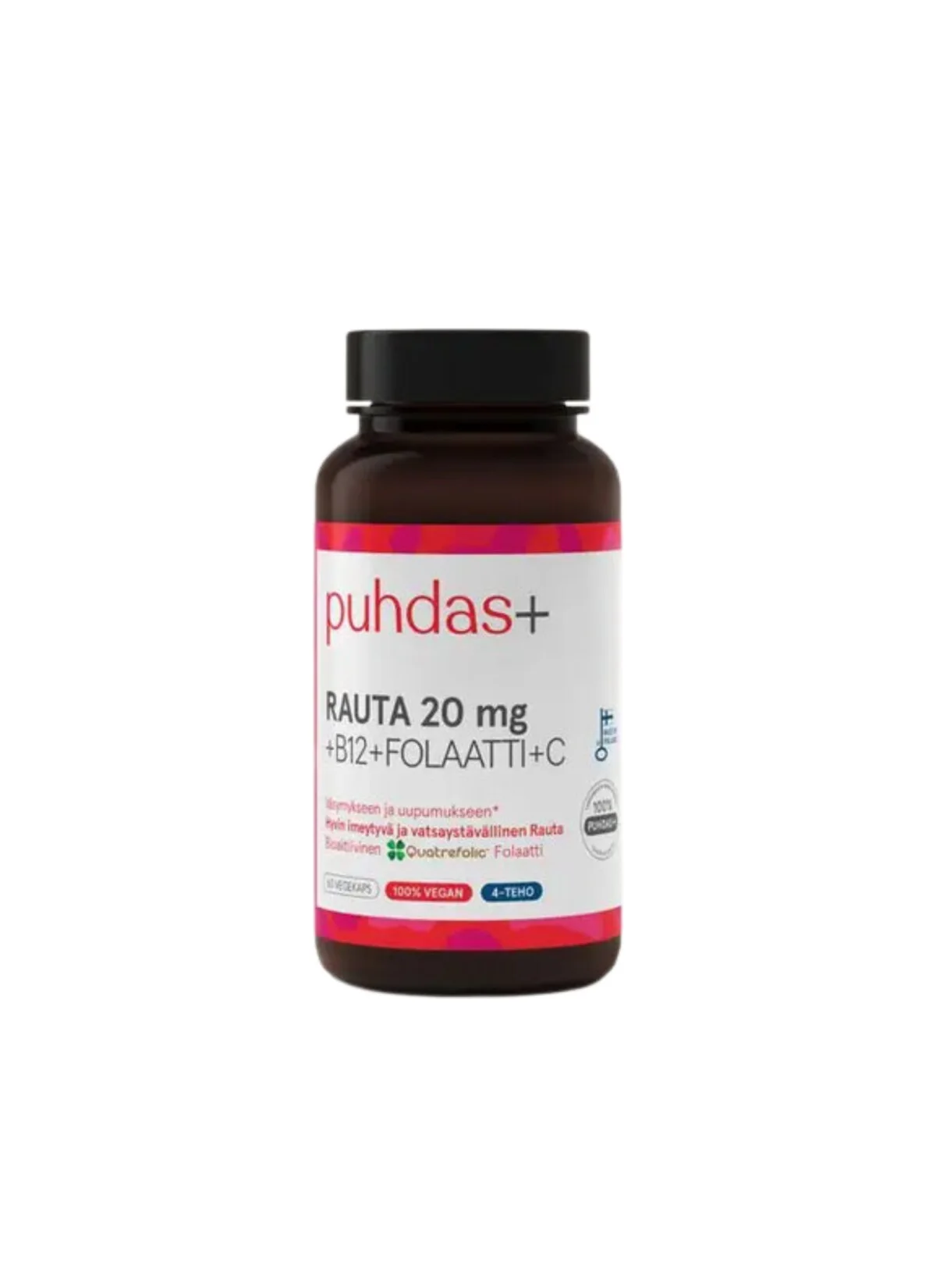 Puhdas+ Iron 20 mg + B12 + Folic acid + Vitamin C 60 capsules