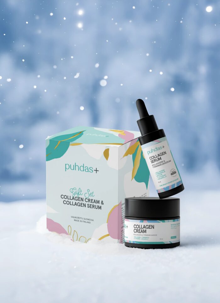 Puhdas+ Collagen Serum ja Cream koos astelpajuekstrakti, biotiini ja C-vitamiiniga